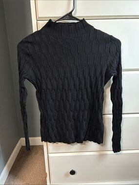 Black Ribbed Mock-Neck Women's Sweater